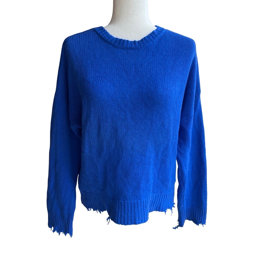 RtA Royal Blue 100% Cashmere Distressed Crewneck Luxury XS Sweater Edgy Chic
